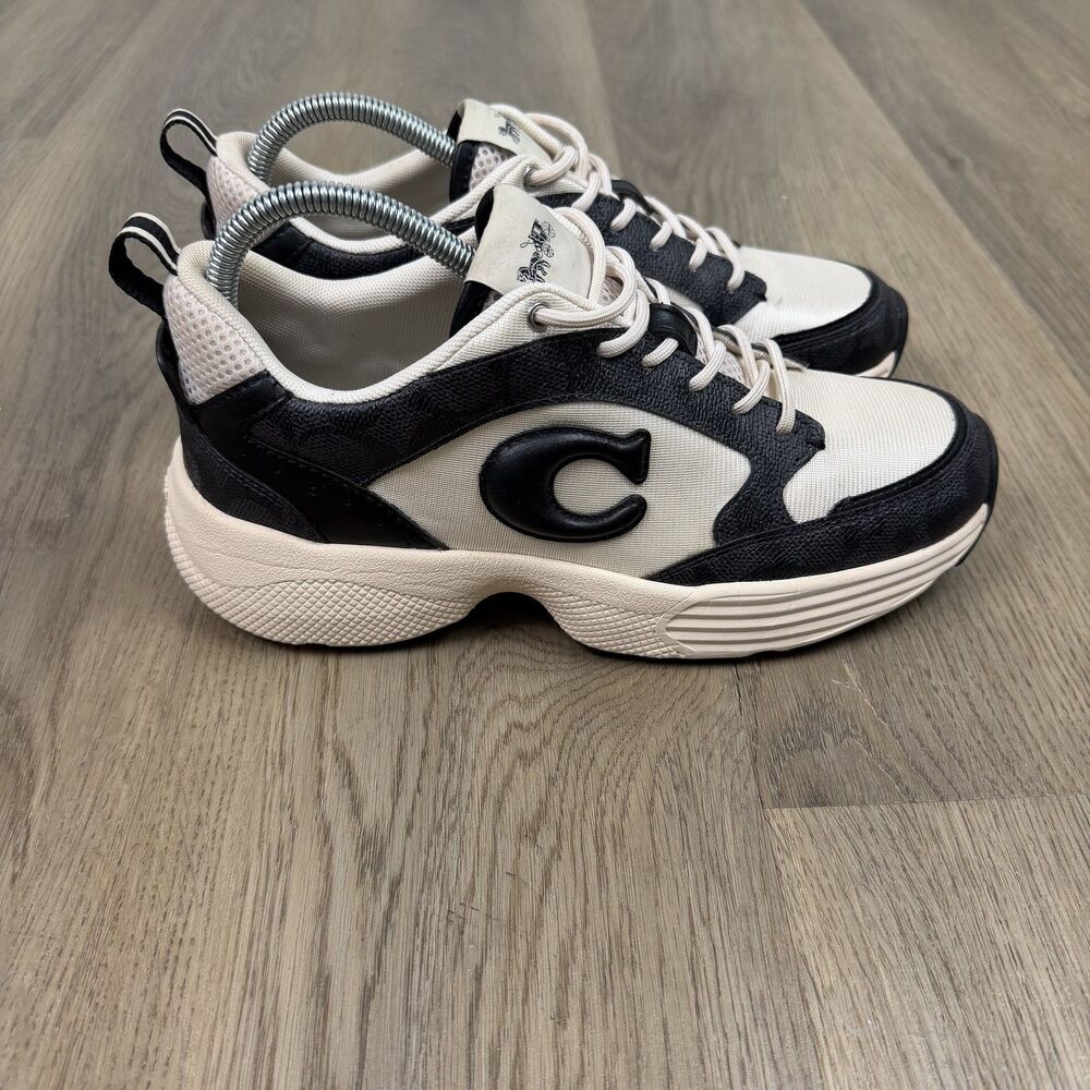 Coach Shoes Womens Size 9 White Black Strider Canvas Low Top Sneakers Casual